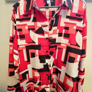 Karl Lagerfeld Red and Black Geometric Shirt